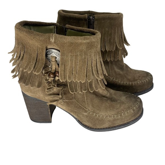 SBICCA Jessa Brown Suede Western Cowgirl Rodeo Leather Fringe‎ Heeled Booties - Picture 5 of 12